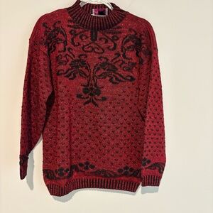 Adele Knitwear vintage Swirl & Hearts Sweater Red Lurex Sparkle &‎ Black Large
